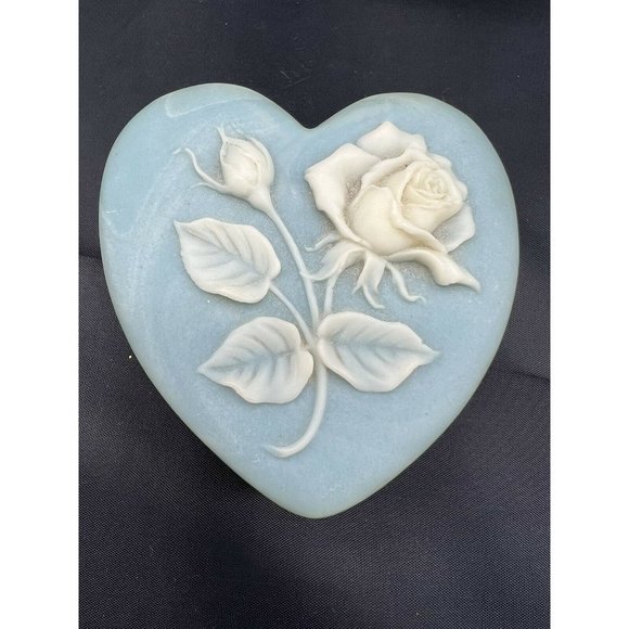 Set (3) Soapstone Jewelry Trinket Boxes Roses Blue Design Gifts Int’l 1974 Large - Picture 3 of 12